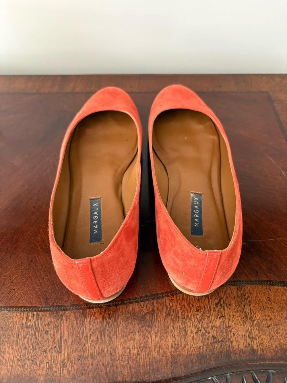 Margaux Coral-Orange Suede Ballet Flats